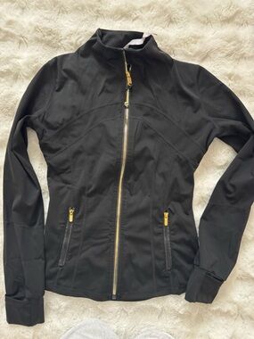 Black Active Zip Jacket with Gold Hardware